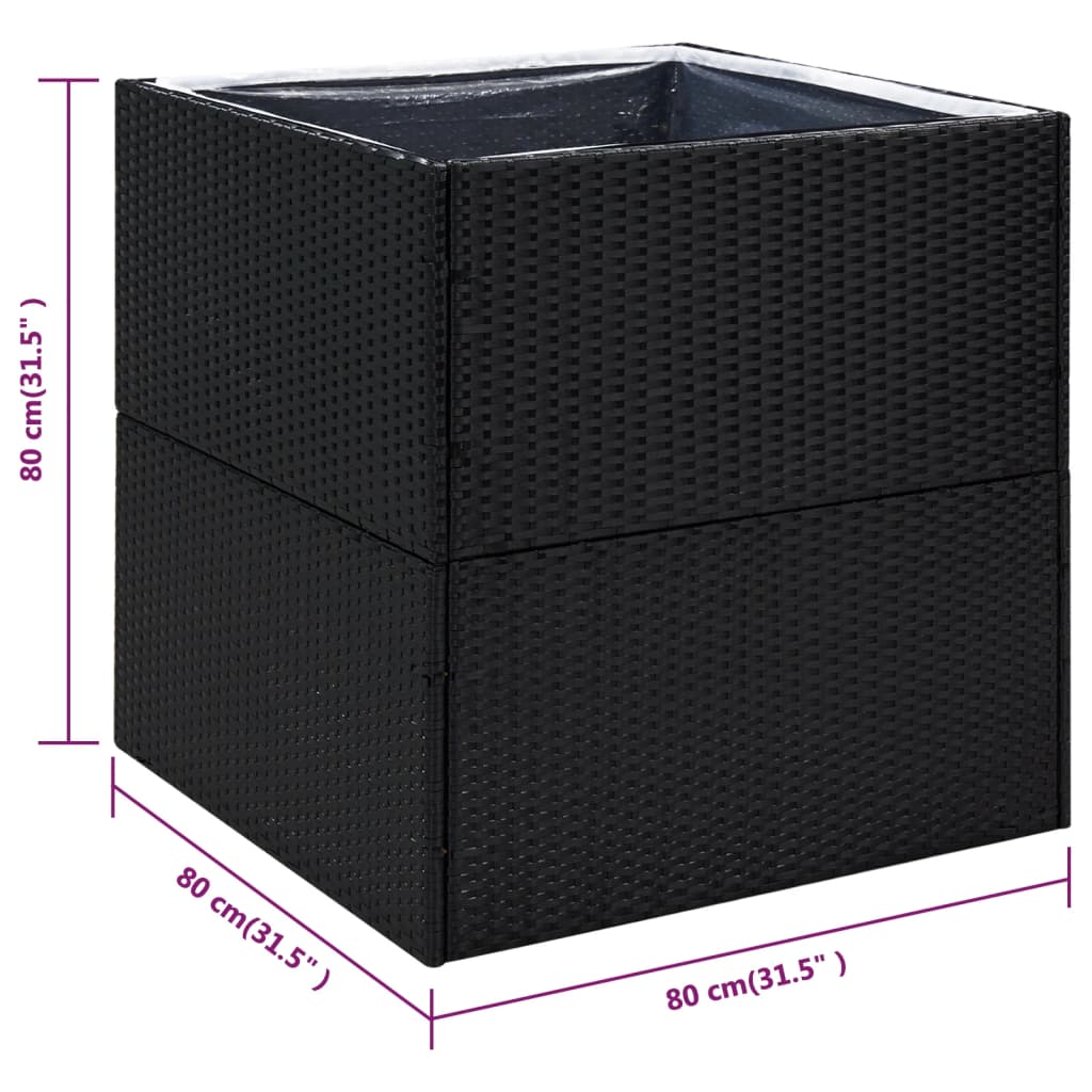 plantekasse 80x80x80 cm polyrattan sort