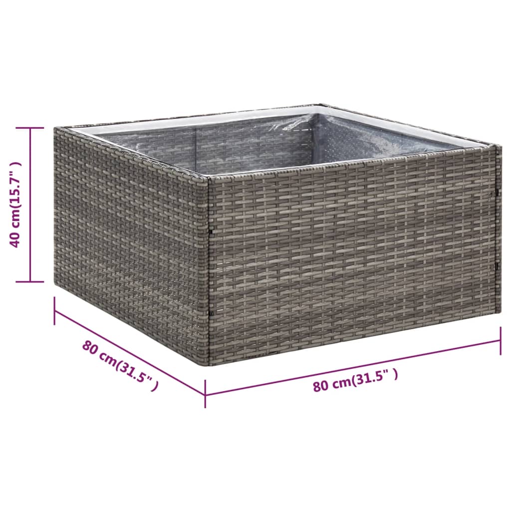 plantekasse 80x80x40 cm polyrattan grå
