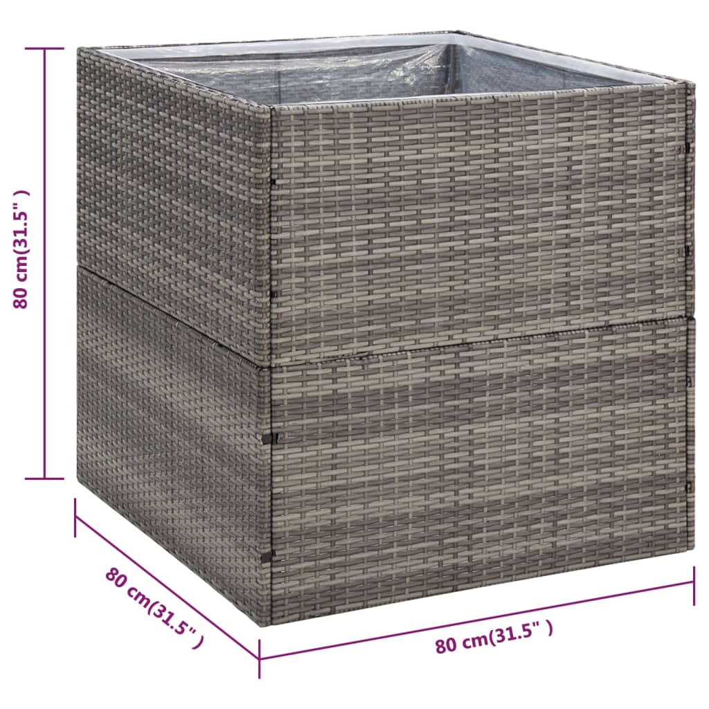 plantekasse 80x80x80 cm polyrattan grå
