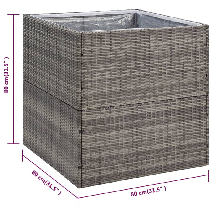 plantekasse 80x80x80 cm polyrattan grå