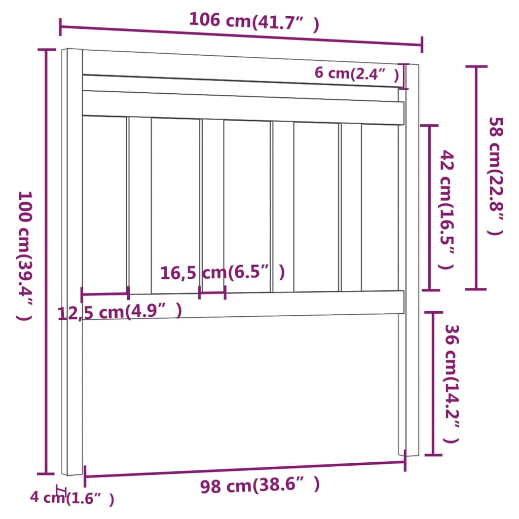 sengegærde 106x4x100 cm massivt fyrretræ grå