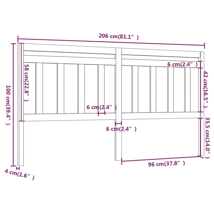 sengegærde 206x4x100 cm massivt fyrretræ sort