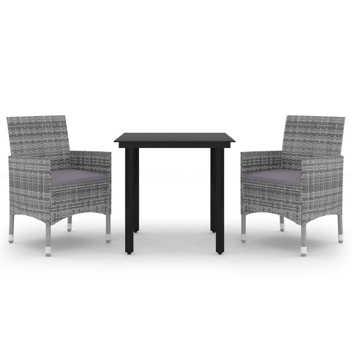 spisebordssæt til haven 3 dele med hynder polyrattan og glas