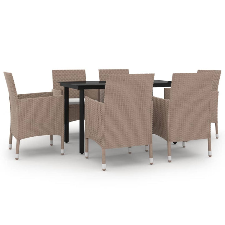spisebordssæt til haven 7 dele med hynder polyrattan og glas