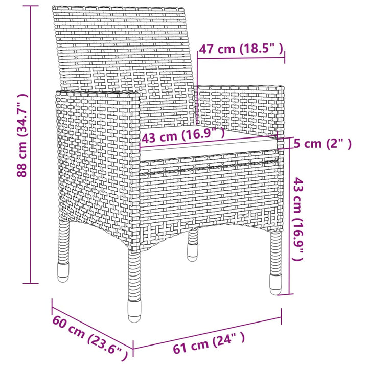spisebordssæt til haven 7 dele med hynder polyrattan og glas