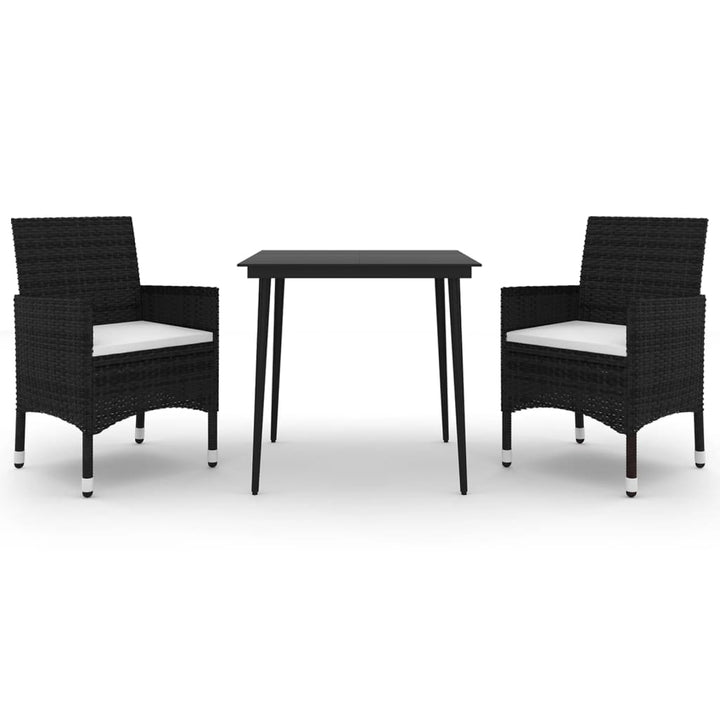 spisebordssæt til haven 3 dele med hynder polyrattan og glas