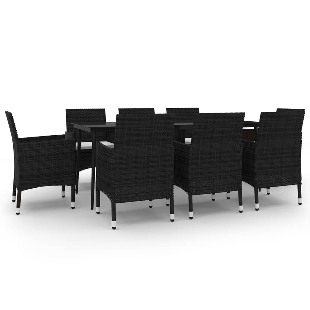 spisebordssæt til haven 9 dele med hynder polyrattan og glas