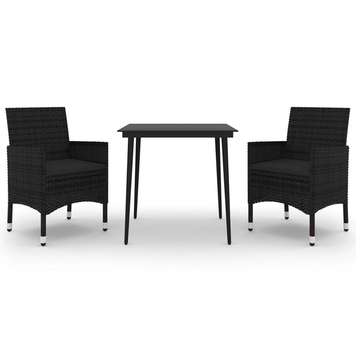 spisebordssæt til haven 3 dele med hynder polyrattan og glas