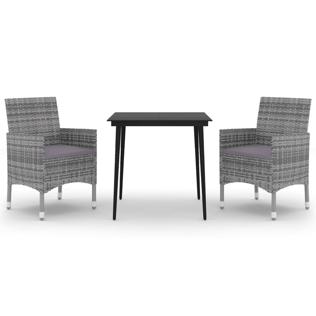 spisebordssæt til haven 3 dele med hynder polyrattan og glas