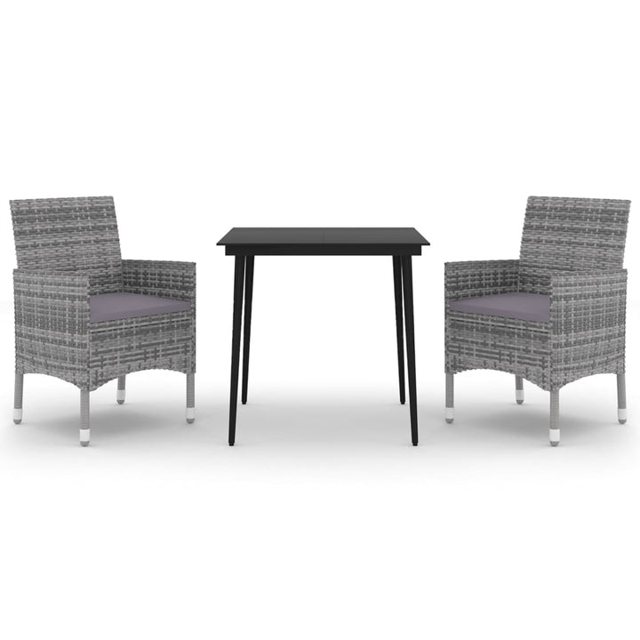 spisebordssæt til haven 3 dele med hynder polyrattan og glas