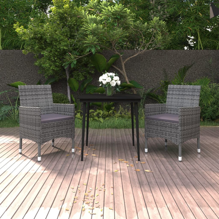spisebordssæt til haven 3 dele med hynder polyrattan og glas
