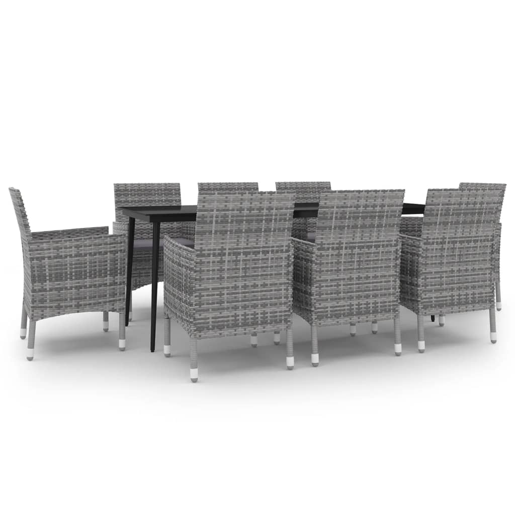 spisebordssæt til haven 9 dele med hynder polyrattan og glas