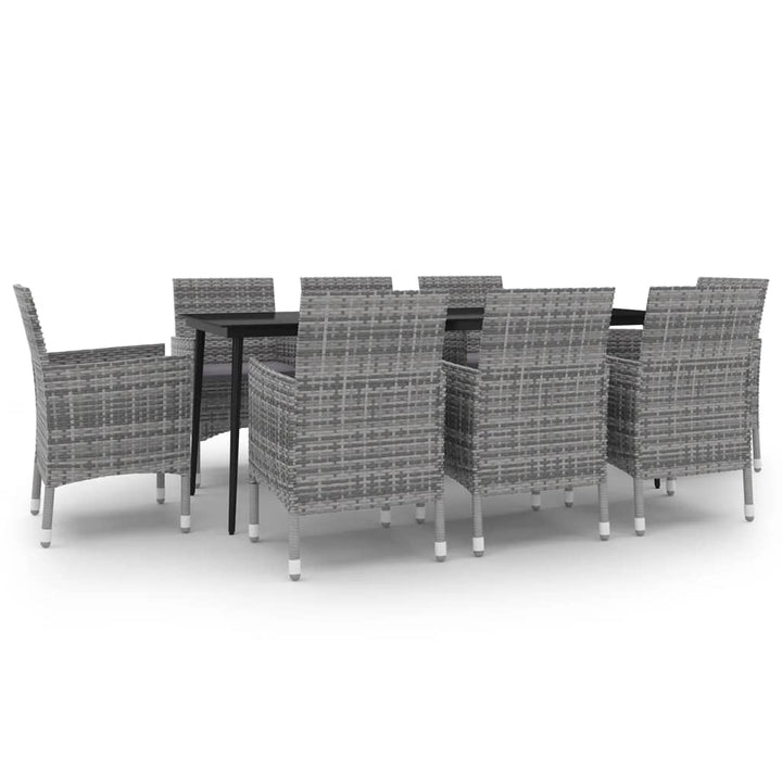 spisebordssæt til haven 9 dele med hynder polyrattan og glas
