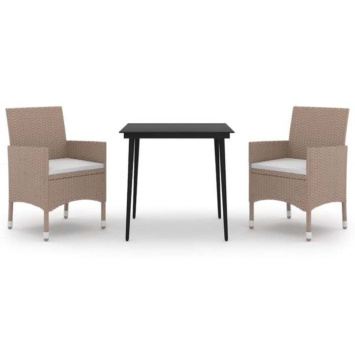 spisebordssæt til haven 3 dele med hynder polyrattan og glas