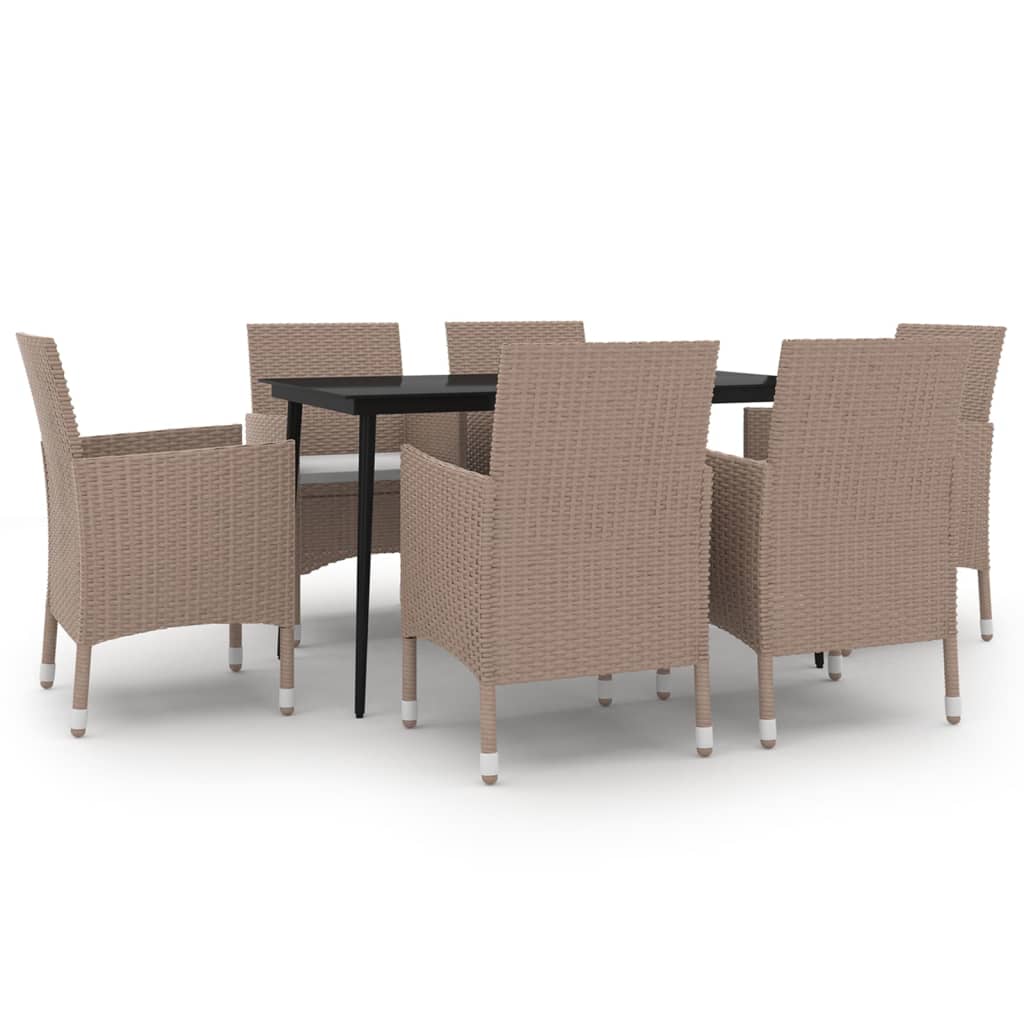 spisebordssæt til haven 7 dele med hynder polyrattan og glas