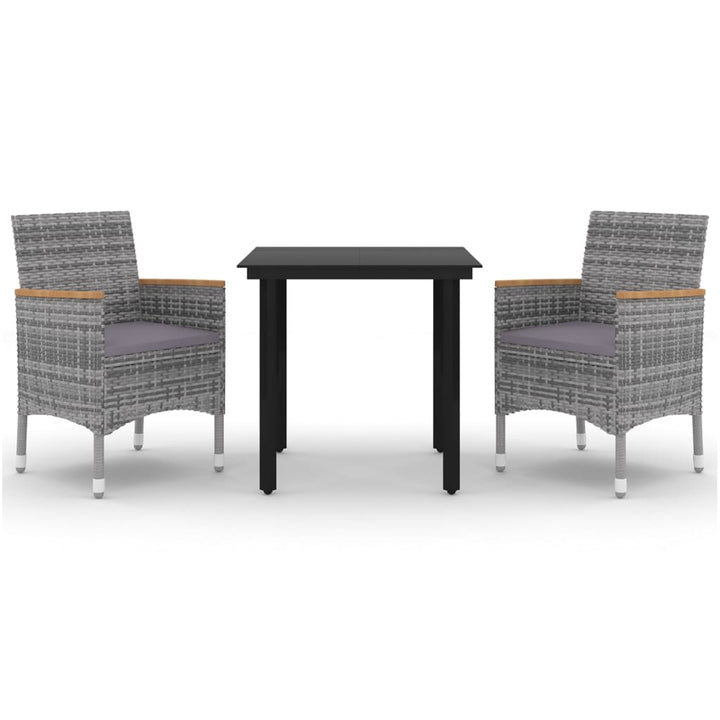spisebordssæt til haven 3 dele med hynder polyrattan og glas