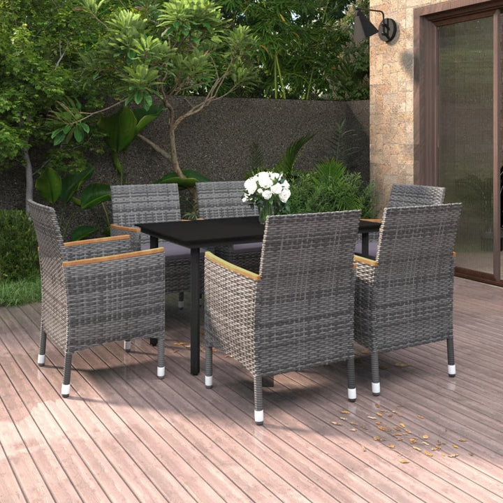 spisebordssæt til haven 7 dele med hynder polyrattan og glas