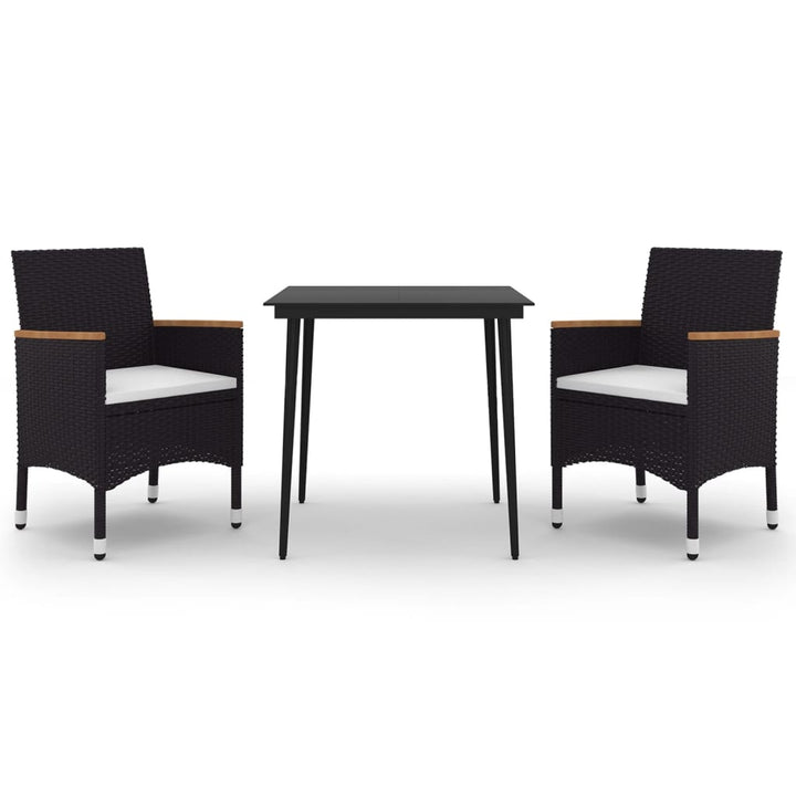 spisebordssæt til haven 3 dele med hynder polyrattan og glas