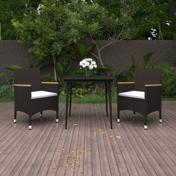 spisebordssæt til haven 3 dele med hynder polyrattan og glas