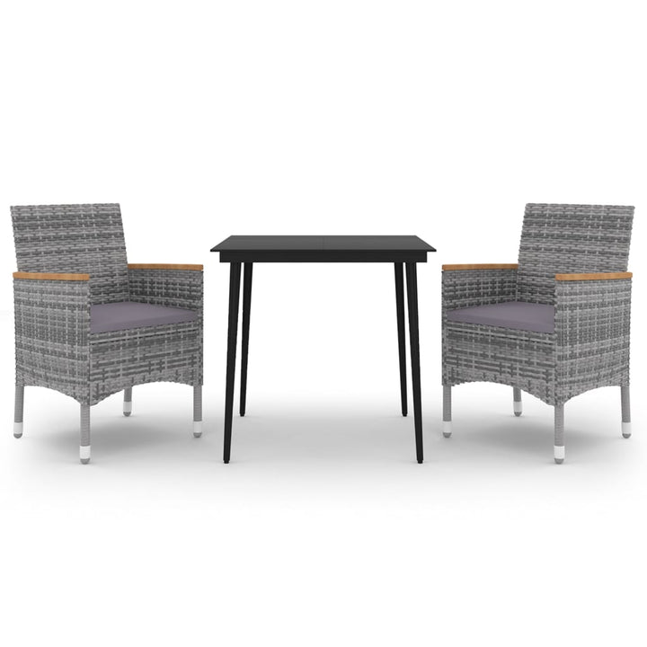 spisebordssæt til haven 3 dele med hynder polyrattan og glas