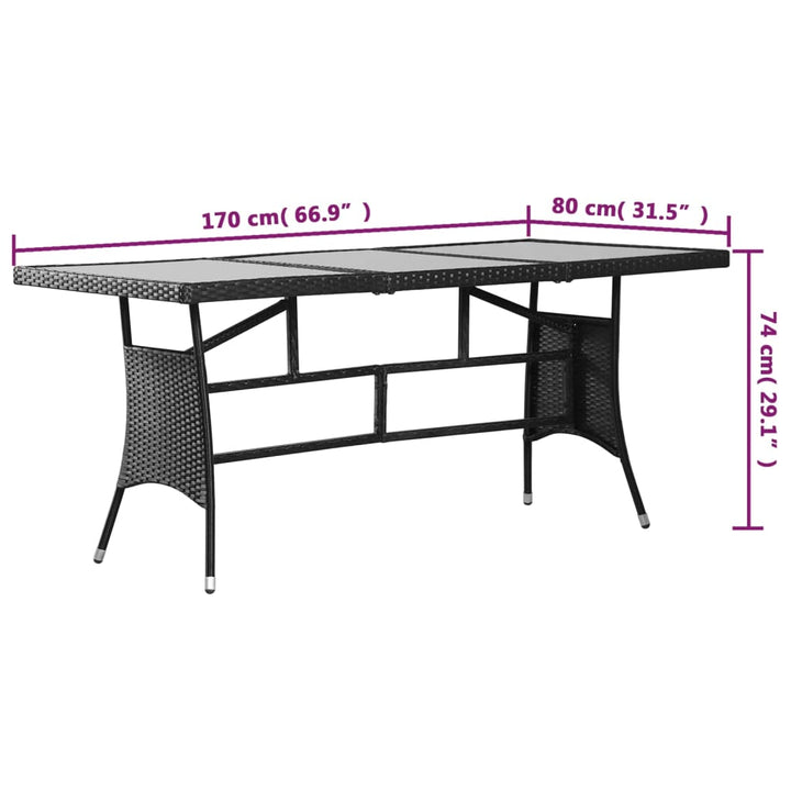 havebord 170x80x74 cm polyrattan sort