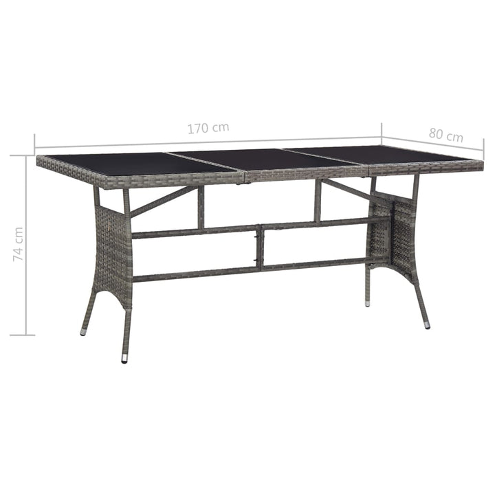 havebord 170 x 80 x 74 cm polyrattan grå