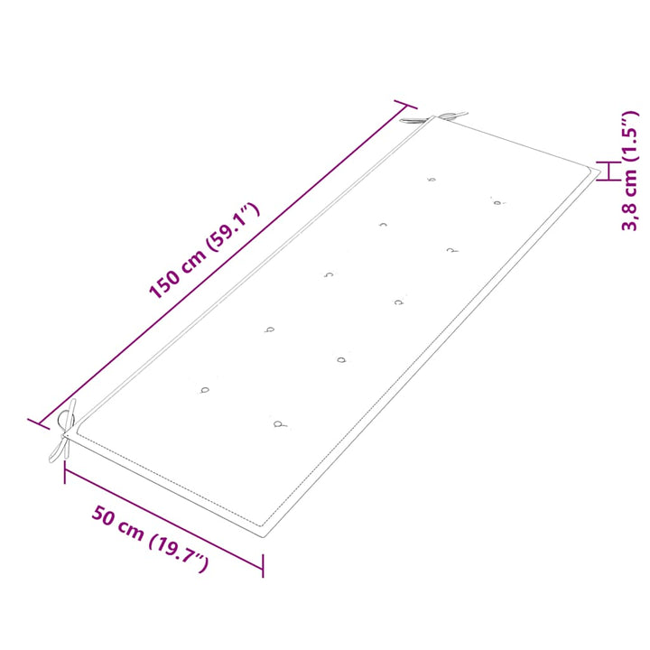 Batavia-bænk med vinrød hynde 150 cm massivt teaktræ