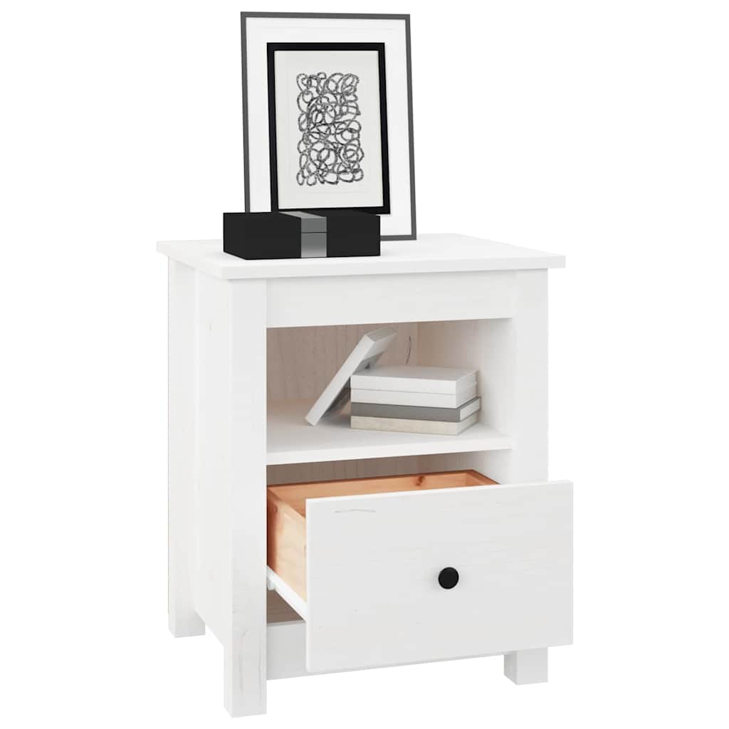 sengebord 40x35x49 cm massivt fyrretræ hvid