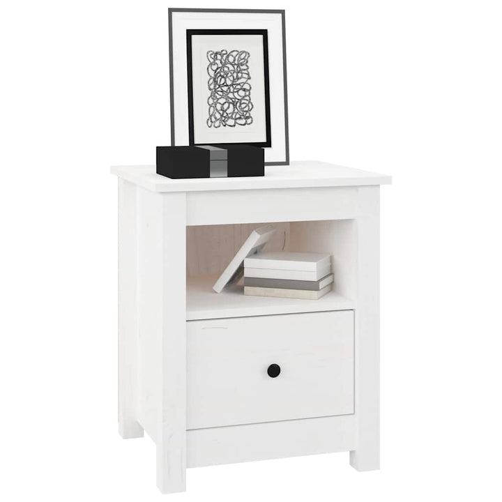 sengebord 40x35x49 cm massivt fyrretræ hvid
