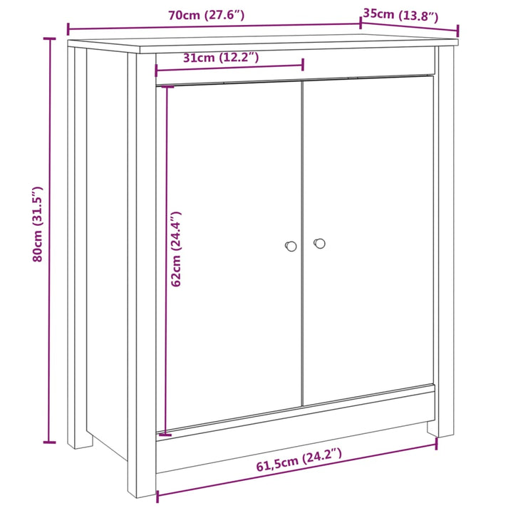 skænk 70x35x80 cm massivt fyrretræ hvid