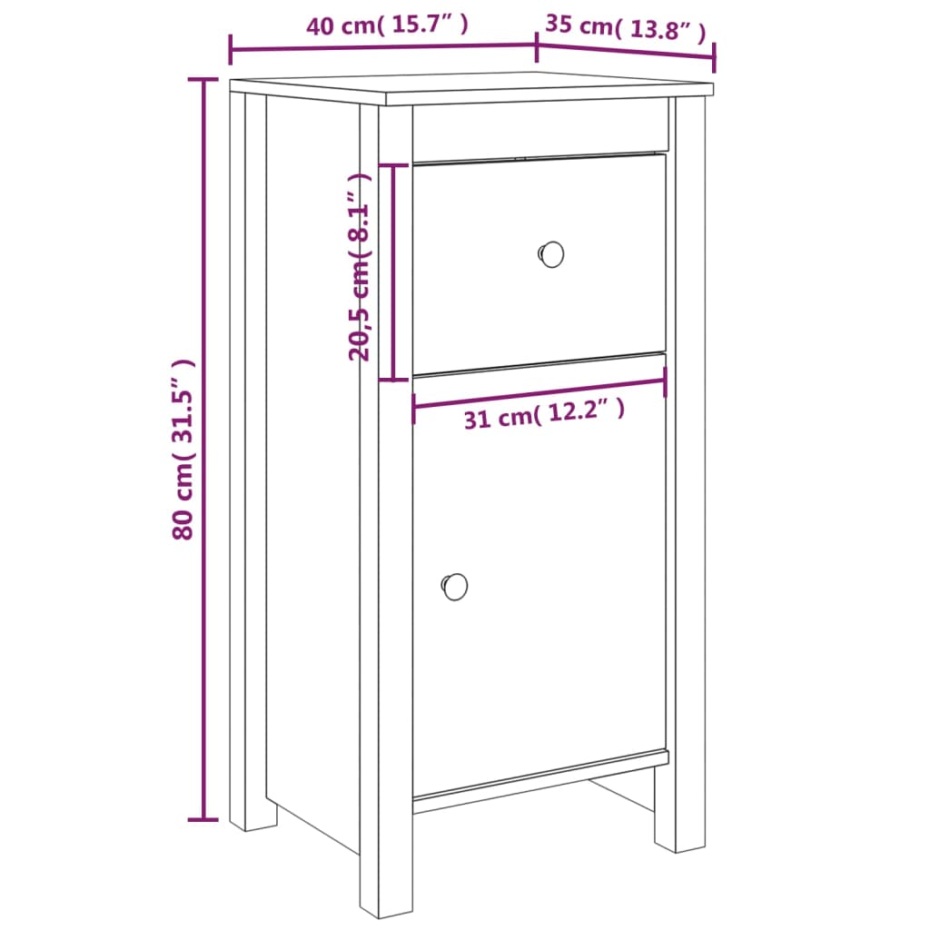 skænk 40x35x80 cm massivt fyrretræ hvid