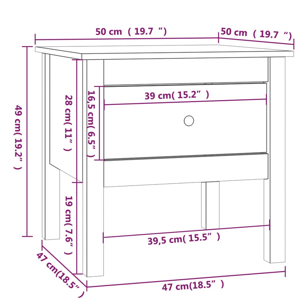 sidebord 50x50x49 cm massivt fyrretræ gyldenbrun