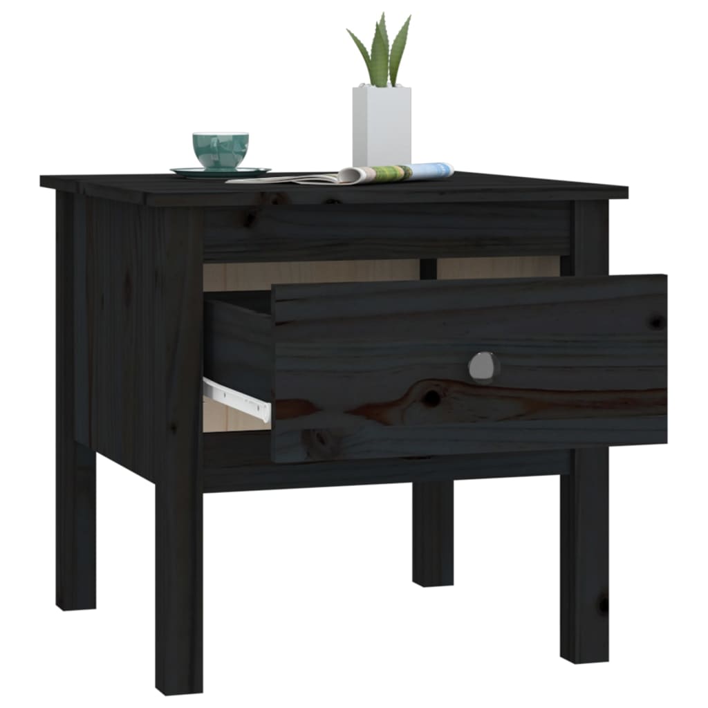 sidebord 50x50x49 cm massivt fyrretræ sort