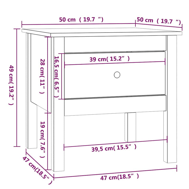 sidebord 50x50x49 cm massivt fyrretræ sort