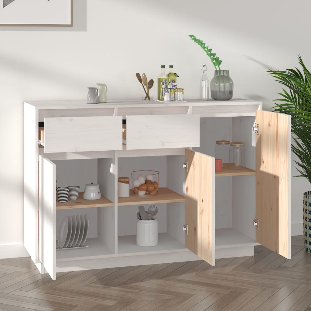 skænk 110x34x75 cm massivt fyrretræ hvid