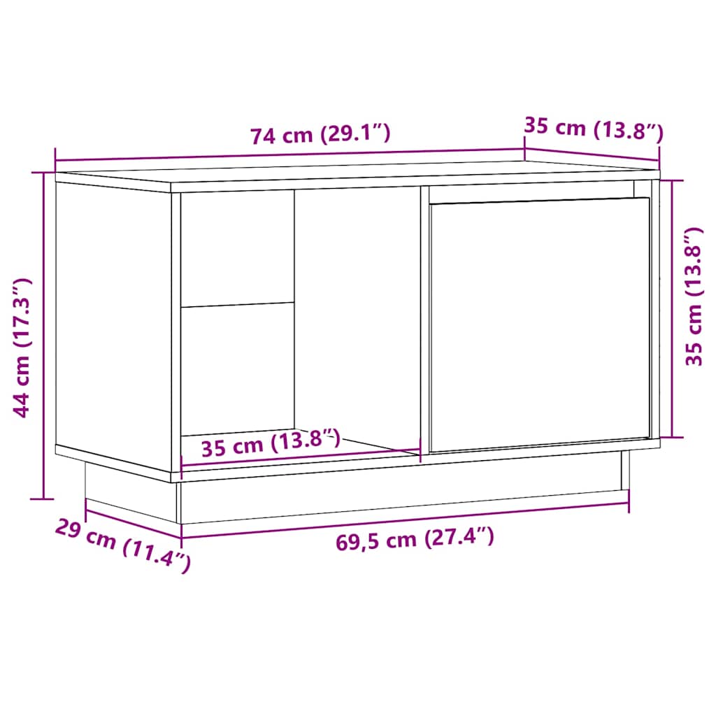 tv-bord 74x35x44 cm massivt fyrretræ