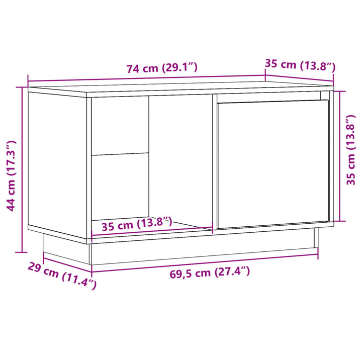 tv-bord 74x35x44 cm massivt fyrretræ grå