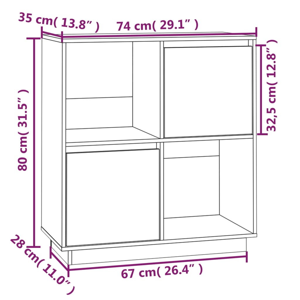 skænk 74x35x80 cm massivt fyrretræ hvid