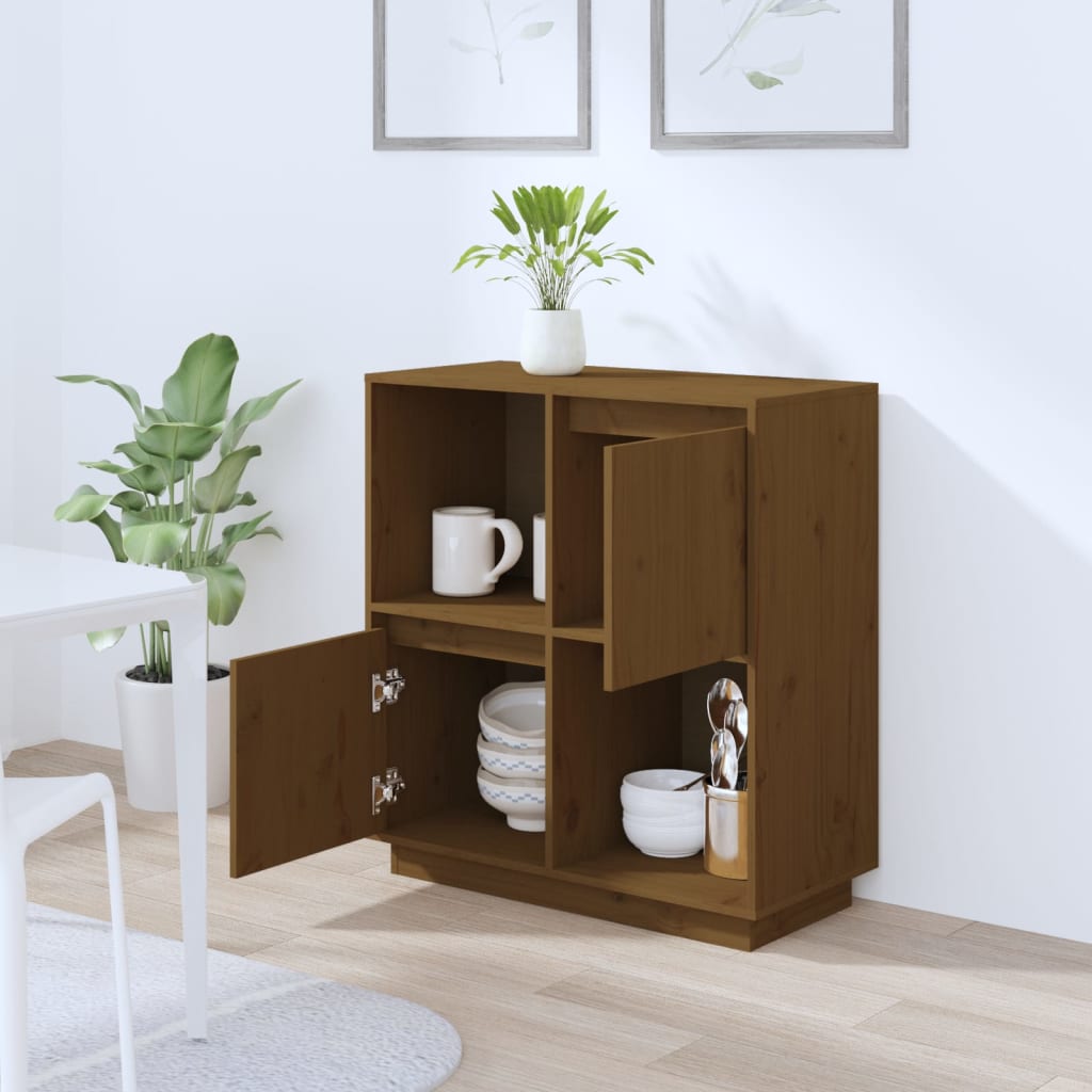 skænk 74x35x80 cm massivt fyrretræ gyldenbrun