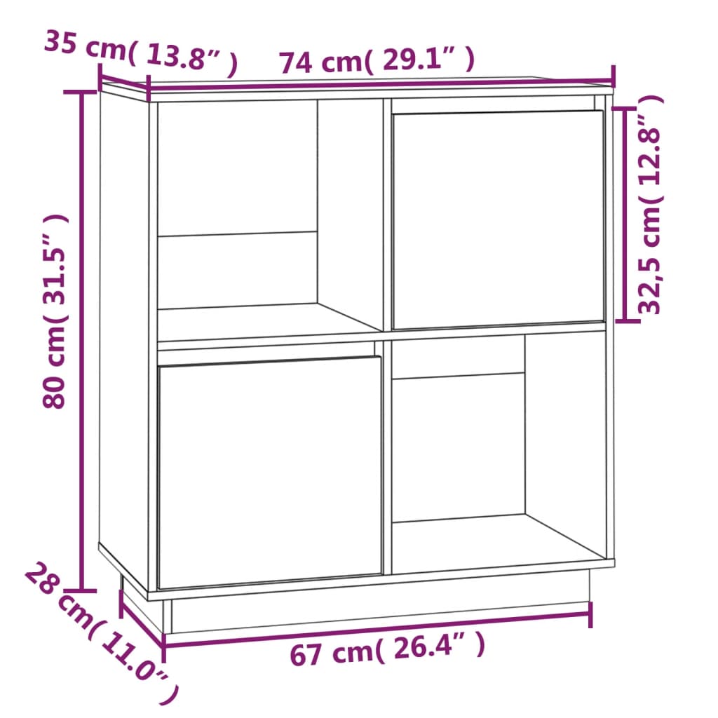 skænk 74x35x80 cm massivt fyrretræ gyldenbrun