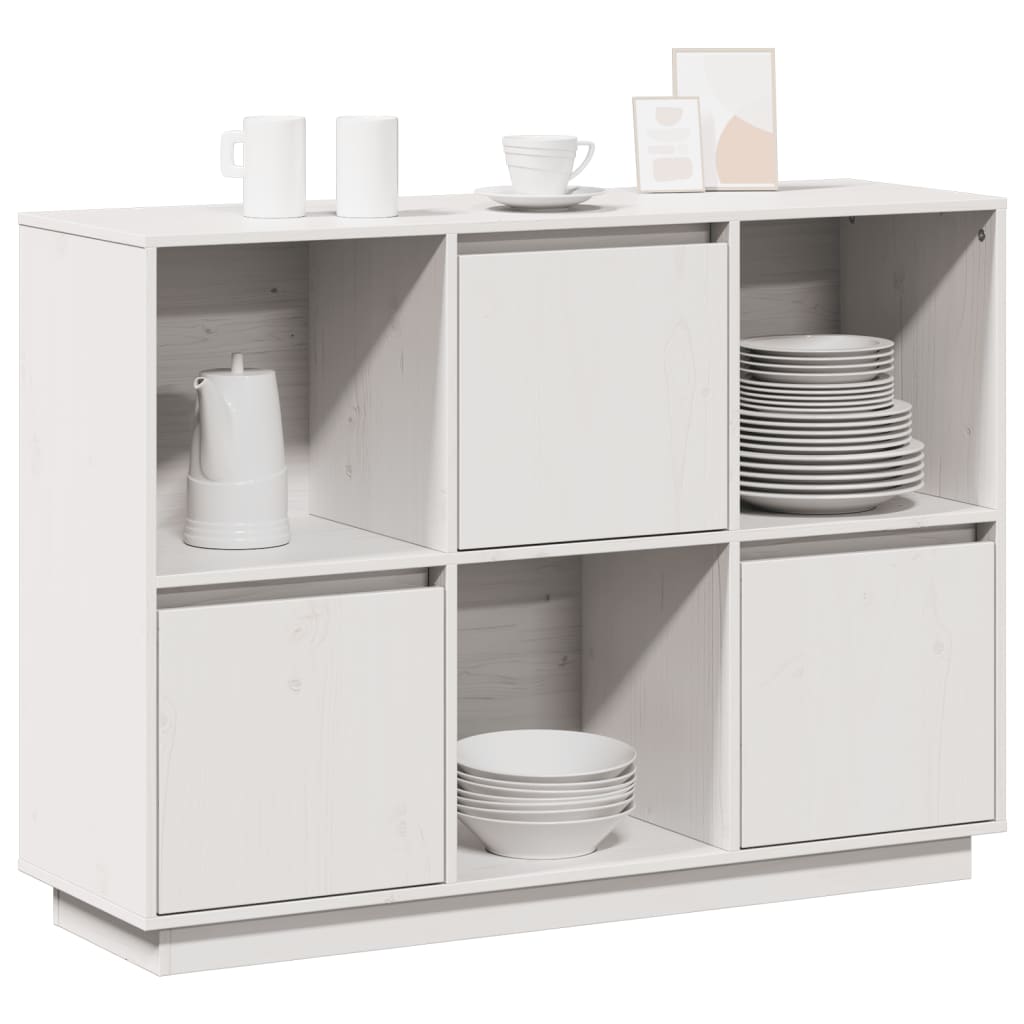 skænk 110,5x35x80 cm massivt fyrretræ hvid