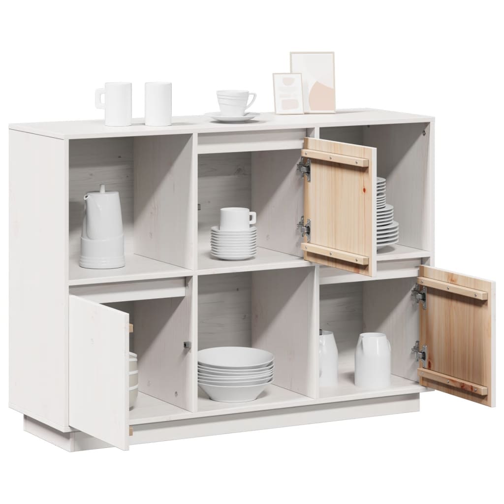 skænk 110,5x35x80 cm massivt fyrretræ hvid