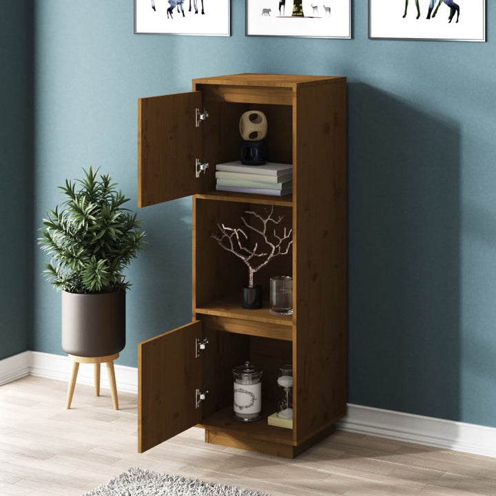 højskab 38x35x117 cm massivt fyrretræ gyldenbrun