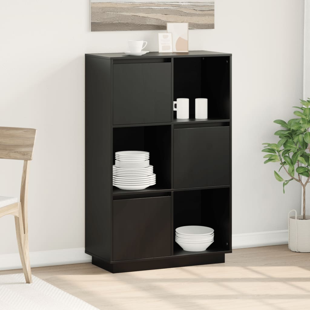 højskab 74x35x117 cm massivt fyrretræ sort