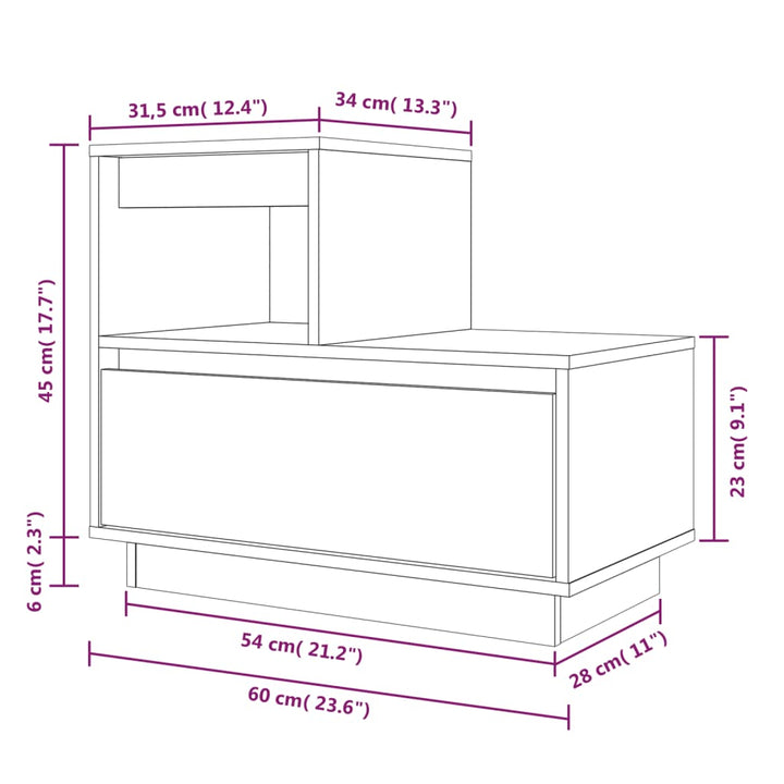 sengebord 60x34x51 cm massivt fyrretræ