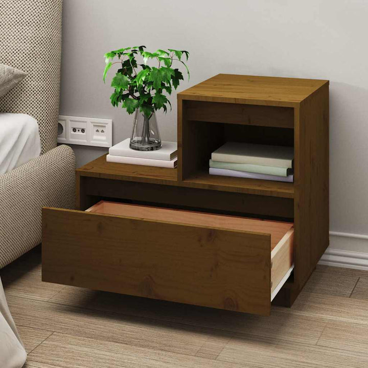 sengeborde 2 stk. 60x34x51 cm massivt fyrretræ gyldenbrun