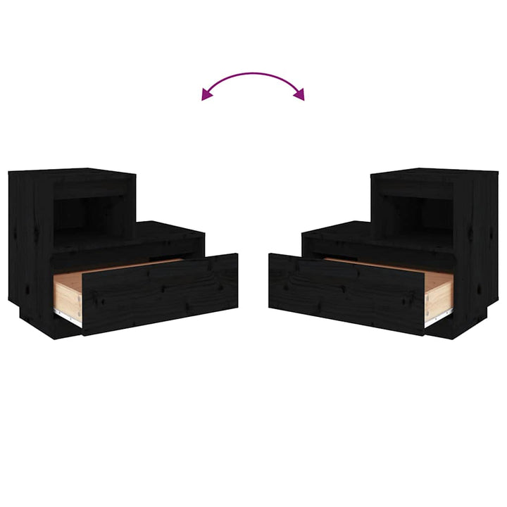 sengeborde 2 stk. 60x34x51 cm massivt fyrretræ sort