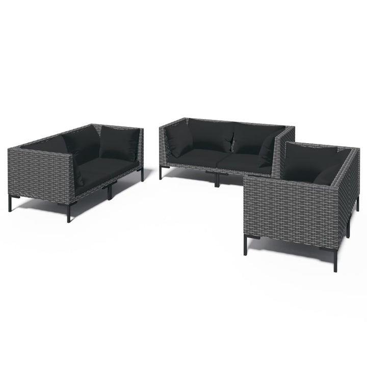 loungesæt til haven 6 dele med hynder polyrattan mørkegrå