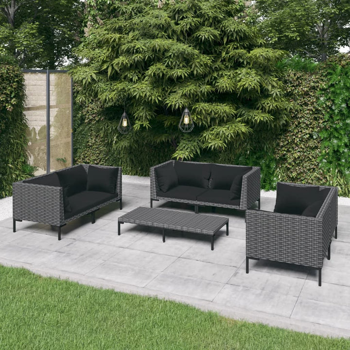 loungesæt til haven 7 dele med hynder polyrattan mørkegrå