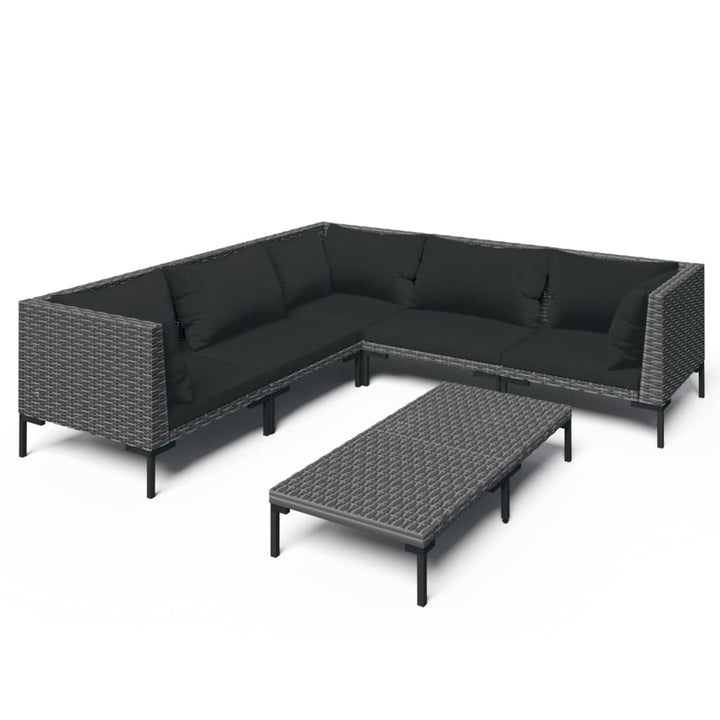 loungesæt til haven 6 dele med hynder polyrattan mørkegrå